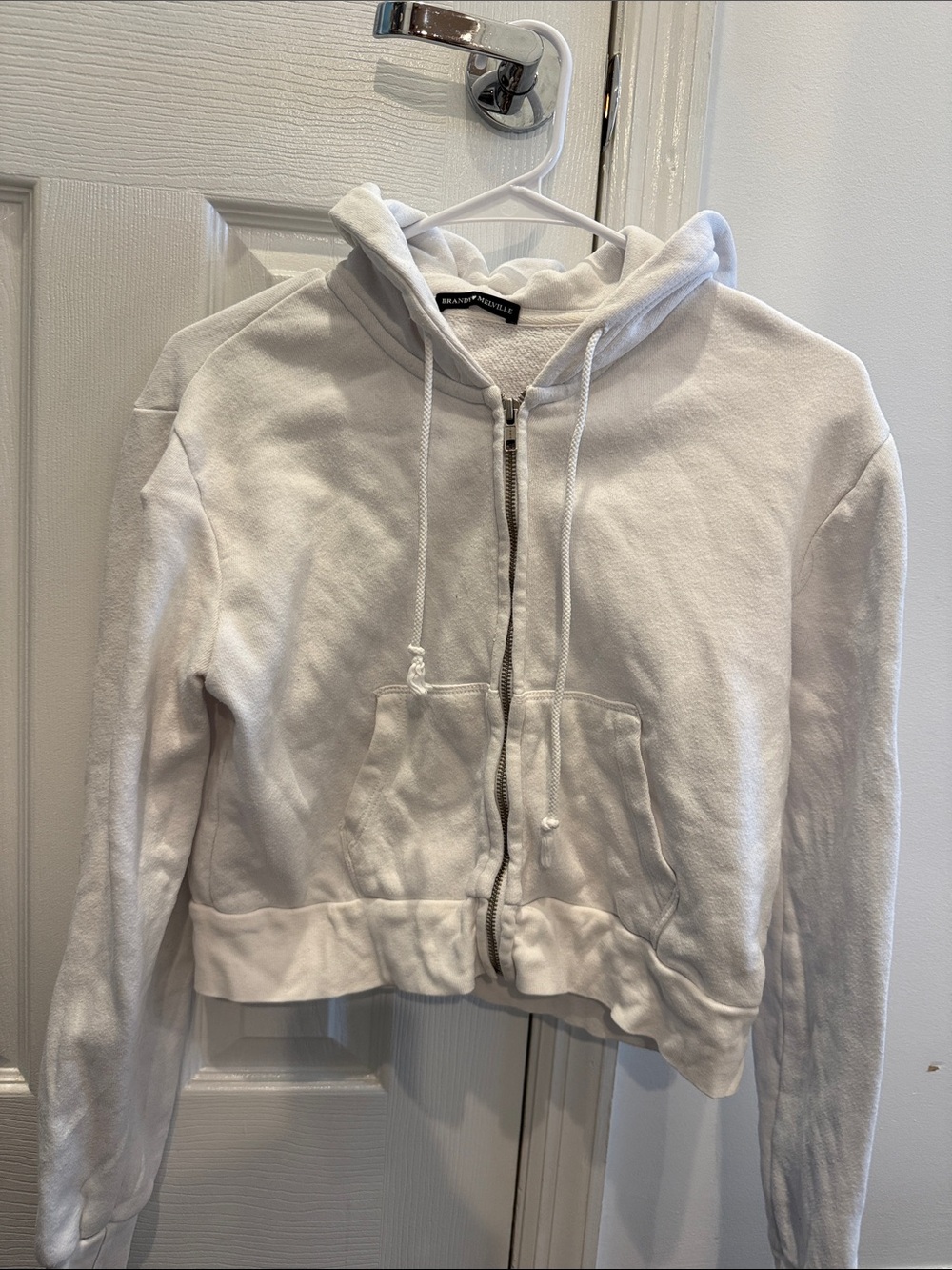 Brandy Melville White Zip-Up Hoodie Jacket - Women